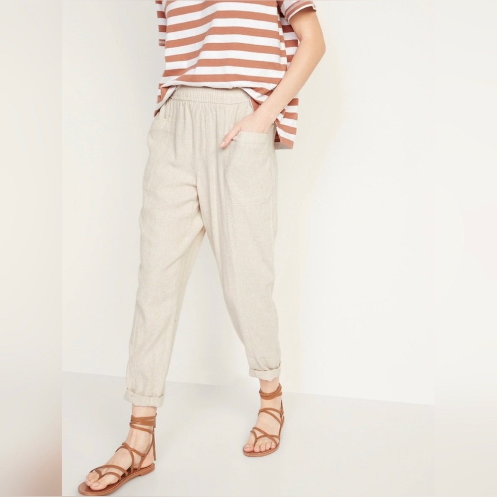 Old Navy High-Waisted Cropped Linen Blend Pants - S